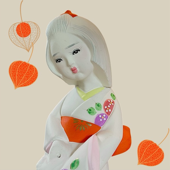 Vintage Japanese Hakata Ningyo Doll Unglazed Hand Painted 11"h Clay Figurine - Picture 9 of 15